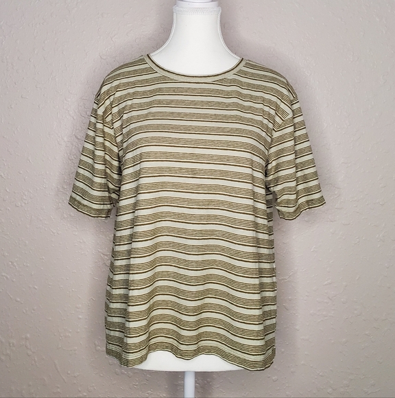 Wrap London T-Shirt In Khaki & Stone Stripes Size M - Picture 1 of 4